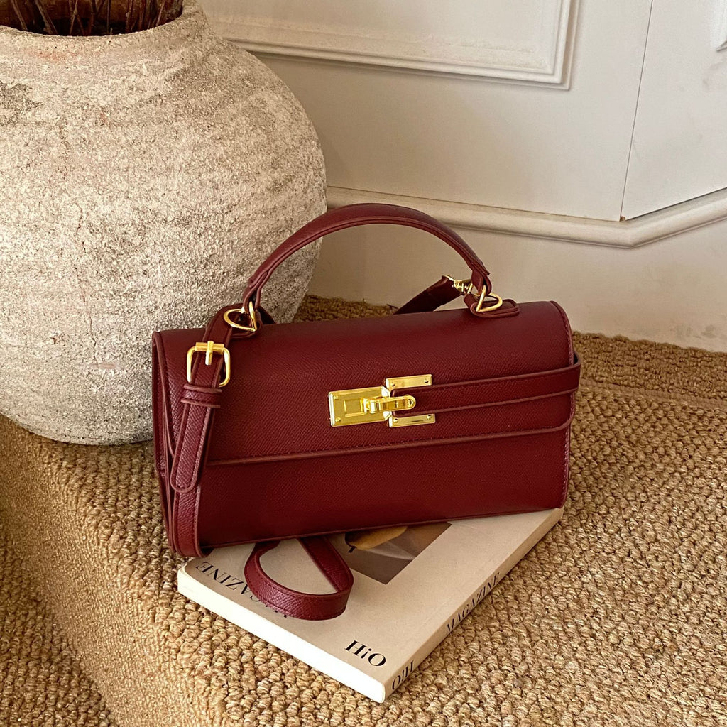 Chic Square Handbag with Lock Closure - Premium PU Leather Crossbody Bag for Women