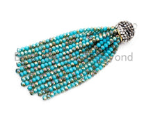 Load image into Gallery viewer, Crystal Beaded Tassel Pendants,Glass Crystal Beads,Pave CZ Rhinestone Cap, Tassel Necklace Enhancer, 3'' long, Sku#B82