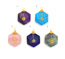 Load image into Gallery viewer, Gold Hexagon Gemstone Pendant, Sku#LY04