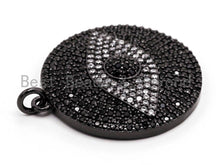 Load image into Gallery viewer, 26mm/36mm Black CZ Pave On Black Micro Pave Round Evil Eye on Disc Pendant, Cubic Zirconia Pendant, Sku#F372
