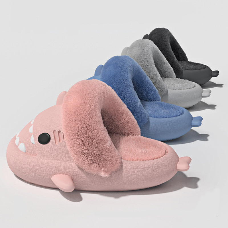 Shark Slippers Warm Fuzzy House Shoes | Detachable Fuzzy Winter Bedroom Slippers