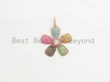 Load image into Gallery viewer, 28mm CZ Rainbow Color Micro Pave Daisy Flower Pendant,Cubic Zirconia Paved Flower Charm Gold,Silver, Rose Gold,Gunmetal plated,sku#F489