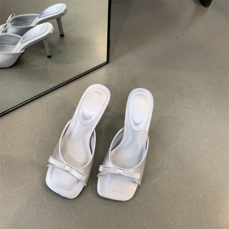 Women's Bow-Tie Square-Toe Stiletto Sandals - Elegant Open-Toe Heels