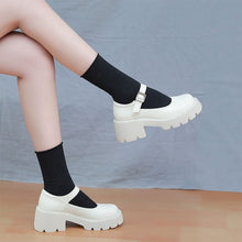 Load image into Gallery viewer, Women's Retro Japanese-Style Buckle Strap Chunky Heel Leather Shoes | Low-Cut Round Toe Pumps