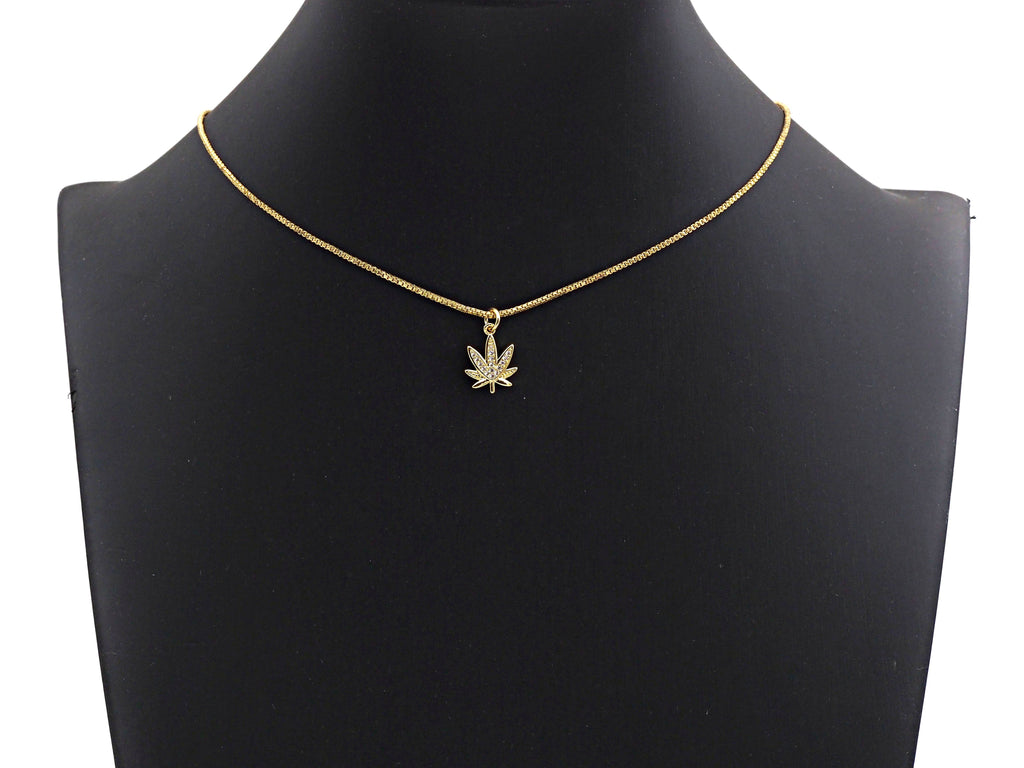 Clear CZ Gold Maple Leaf Charm Pendant, Sku#Z492
