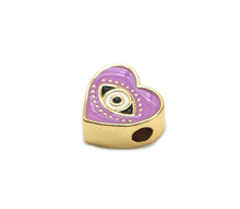 Load image into Gallery viewer, Enamel Heart with Evil Eye Spacer Beads, Two Sided Beads, Sku#G430