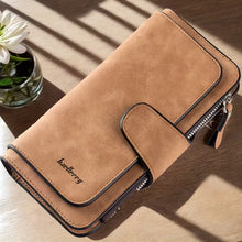 Load image into Gallery viewer, Vintage Faux Leather Long Wallet – Trifold Credit Card Holder with Snap &amp; Zipper