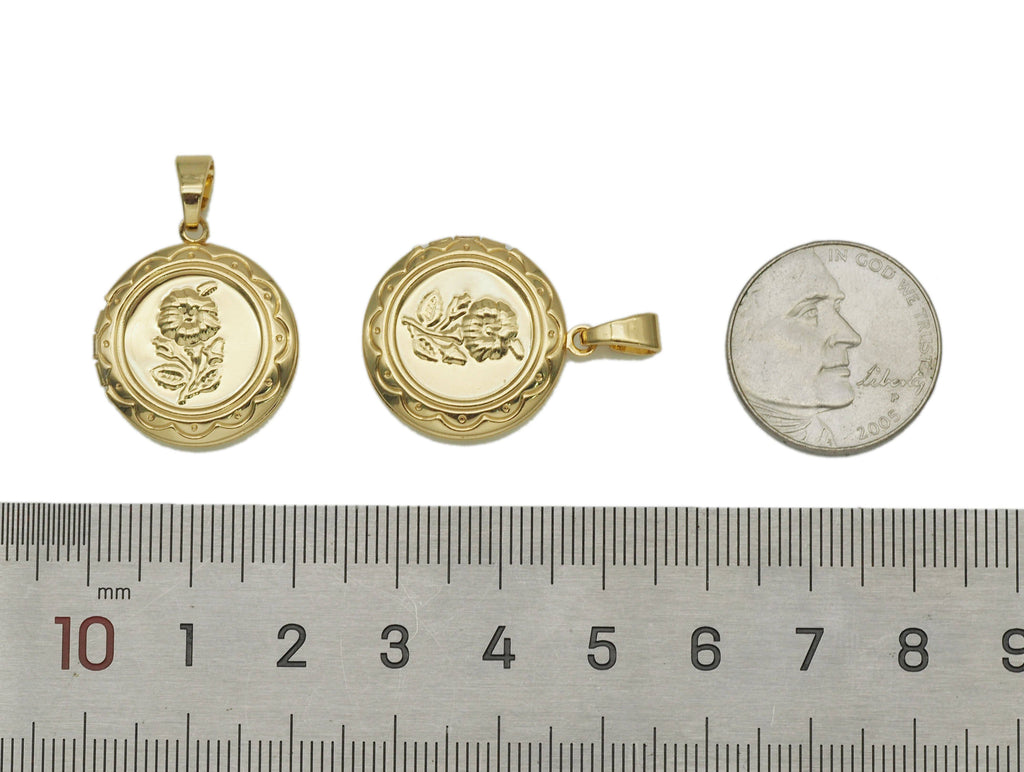 Lockets Rose Flower On Round Pendant, Sku#FH190