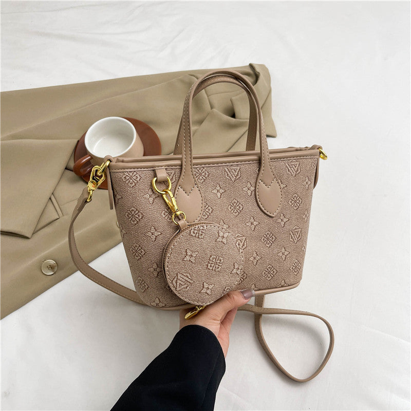 Retro Print Bucket Tote Bag – PU Leather Shoulder Bag for Women