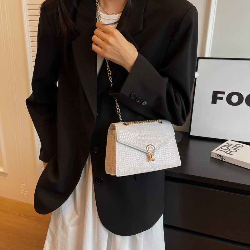 Crocodile-Print Chain Crossbody Bag