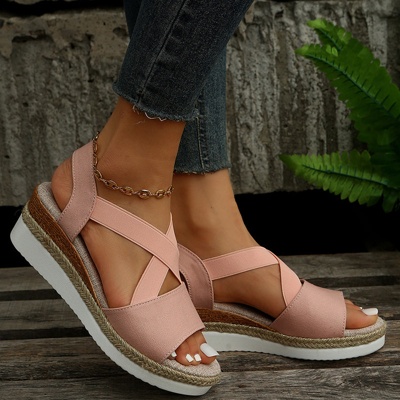 Wedge Sandals Cross-Strap Platform Gladiator Hemp Heel Shoes