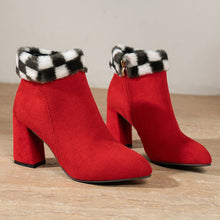 Load image into Gallery viewer, Women's Plaid Suede Ankle Boots | Square Heel Side Zipper Winter Boots