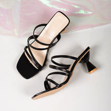 Load image into Gallery viewer, Plus-Size Square Toe Stiletto Heel Sandals