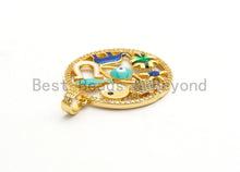 Load image into Gallery viewer, LARGE Enamel Round Artisan Pendant,Clear CZ Micro Pave Oil Drop Round Protection pendant,Enamel pendant,Enamel Jewelry,32x34mm,sku#F594