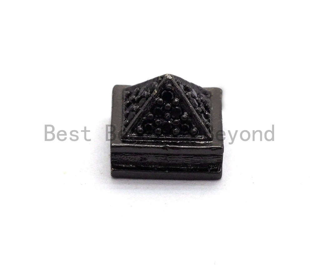Black CZ Pave On Black Square Beads, Pyramid Spacer Beads, Cubic Zirconia Pyramid Space Beads, 8x6mm, SKU#C95