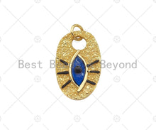 Load image into Gallery viewer, Cobalt Enamel Evil Eye On Oval Shape Pendant, 18K Gold Medallion Charm, Necklace Bracelet Charm Pendant, 25x16mm,Sku#L562