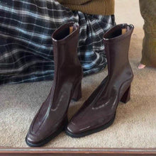 Load image into Gallery viewer, Women's Chunky Heel Vintage Dr Boots - Square Toe Ankle Boots with Back Zipper