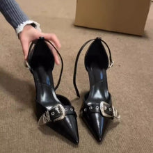 Load image into Gallery viewer, Black Pointed-Toe Stiletto Heels - Hollow-Out Design Women's Pumps