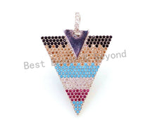 Load image into Gallery viewer, CZ Micro Pave Multi Color Triangle Pendant, Cubic Zirconia Necklace Focal Pendant, Rainbow CZ Pave Charm, 27x39mm, sku#F2