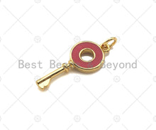Load image into Gallery viewer, Enamel Colorful Round Ring On Key Shape Pendant,18K Dainty Gold Enamel Charm,Enamel Jewelry,10x24mm,Sku#LK272