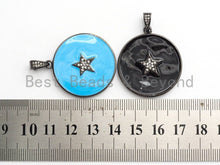 Load image into Gallery viewer, NEW Colorful Enamel Star on Disc Pendant,Cubic Zirconia Pave Pendant, Red/Blue/Pink/Orange/Yellow/White/Green Star Charms, 30*35mm, SKU#F613