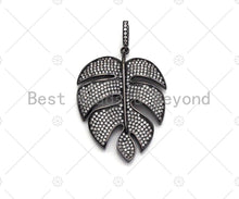 Load image into Gallery viewer, Large CZ Micro Pave Banana Leaf Shape Pendant,Leaf Cubic Zirconia Pendant, Silver/Gold /Rose Gold/Black Tone, 31x42mm,Sku#ML06