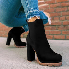 Load image into Gallery viewer, Women's Round-Toe Ankle Boots | Suede Leopard Print Square Thick High Heel