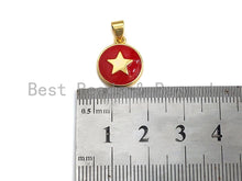 Load image into Gallery viewer, Gold Five Point Star On Colorful Enamel Round Coin Pendant, 18K Gold Filled Enamel Charm, Necklace Bracelet Pendant Charm,13x16mm,Sku#F1039
