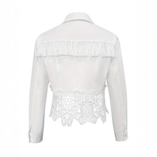 Load image into Gallery viewer, Womens Lapel Hem Hollow-Out Patchwork Tassel Coat