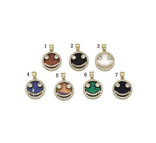 Load image into Gallery viewer, Gold CZ Smiley Face on Round Gemstone Charm, Sku#LX84