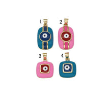 Load image into Gallery viewer, Blue Pink Enamel Evil Eye Square Rectangle Charm, Sku#LK725