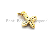 Load image into Gallery viewer, CZ Colorful Micro Pave Gold Flower Charm/Pendant, Flower Shaped Pave Pendant, Gold plated, 10x12mm, Sku#F732