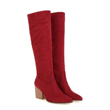 Load image into Gallery viewer, Women's Suede High-Top Boots – Chunky Heel, Pointed Toe, Side Zipper | Sarah Express