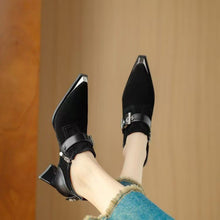 Load image into Gallery viewer, Metallic Square-Toe Chunky-Heel Pumps | Retro Formal Heels