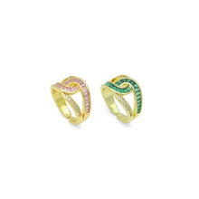 Load image into Gallery viewer, Pink Green Clear Baguette CZ Cross Link Adjustable Ring, Sku#LD653