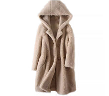 Load image into Gallery viewer, Women's Mid-Length Hooded Coat In Composite Leather And Fur