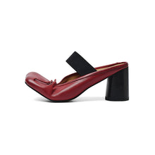 Load image into Gallery viewer, Women's Washed Cowhide Leather Ballet Mule Block Heel Sandals | Elastic Strap Open-Back Heels