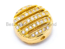 Load image into Gallery viewer, CZ Micro Pave Round Coin Beads, Cubic Zirconia Spacer Beads, Gold Silver Black Rose Gold Fashion Jewelry Beads, 12x5mm,sku#G221
