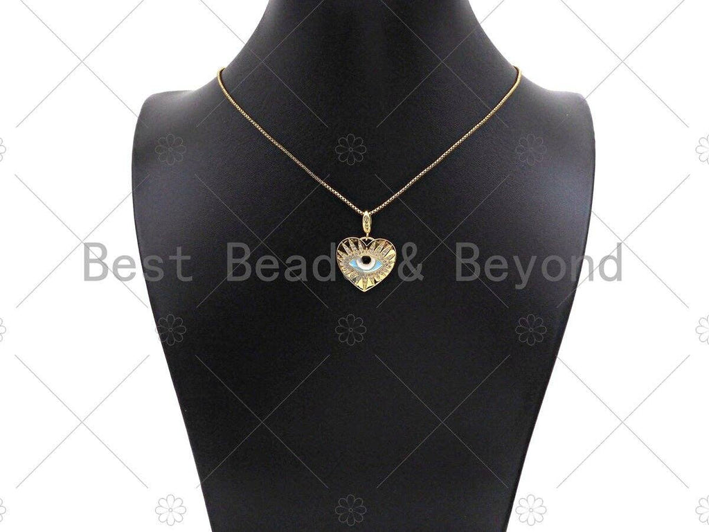 CZ Micro Pave 18k Gold Enamel Evil Eye On Heart Shape Pendant, lk211