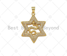 Load image into Gallery viewer, CZ Micro Pave Snake On Star Shape Pendant/Charm,Cubic Zirconia Gold Charm, Necklace Bracelet Charm Pendant,26x30mm, Sku#LD33