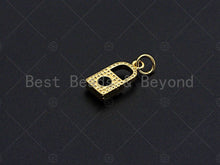 Load image into Gallery viewer, 18k Shiny Gold Colorful Gem Pave PadLock Pendant, Gold Red Green Blue Pink Purple Lock Pave Pendant, 7x16mm, Sku#LK26