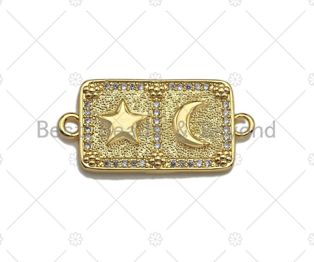 18k Gold Medallion Rectangle Charms, Gold Bar Connector,  Star Moon Hamsa Eye Boy Girl Medallion Charm,16x32mm, Sku#LK152