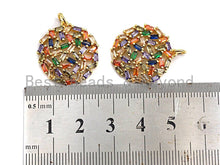 Load image into Gallery viewer, Colorful Baguette CZ Micro Pave Round Shaped Rose Flower Cluster Pendant, Cz Pave Bracelet Necklace Pendant in Gold Finish,21x23mm, sku#F909