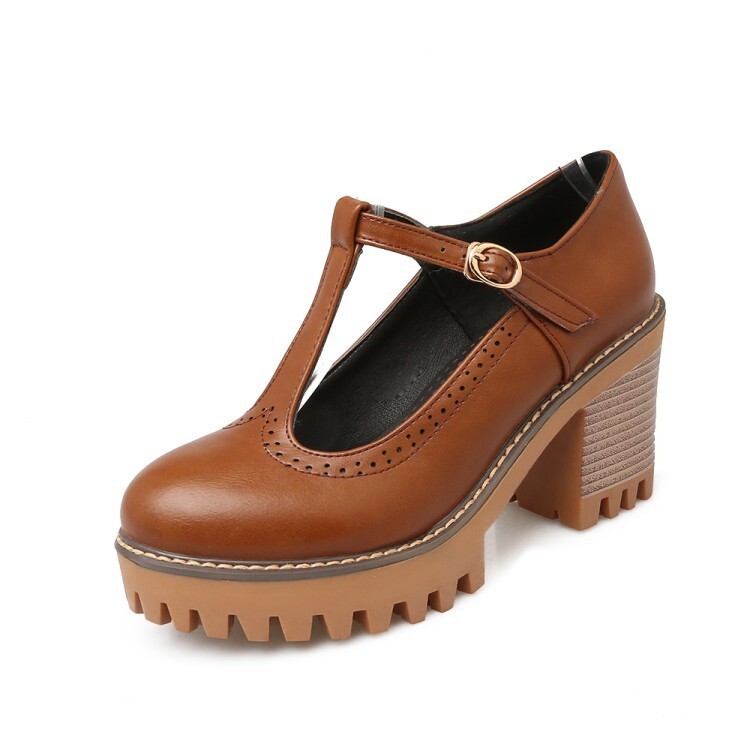Women's Retro Lace-Trim Hidden Wedge High Heels | Low-Top Buckle Strap Shoes