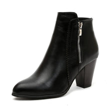 Load image into Gallery viewer, Women's Retro Chunky Heel Ankle Boots – Side Zip Pointed Toe Block Heel