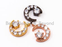 Load image into Gallery viewer, CZ Micro Pave Half Moon charm, Crescent Moon Clear Cubic Zirconia Pave Charm in Gold Rose Gold Silver Black color, 13mm, sku# Y25