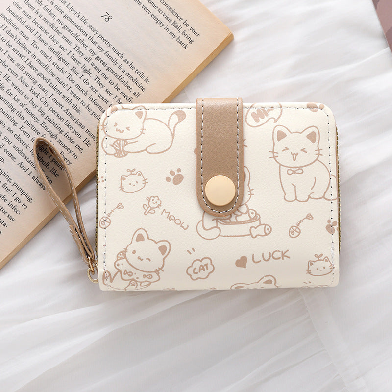 Japanese-Style Women's Clutch Wallet - Fresh Sweet PU Leather Compact Wallet