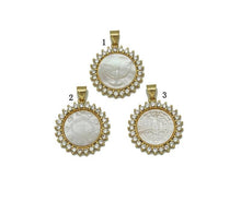 Load image into Gallery viewer, CZ Mother of Pearl Eye Eagle Saint Religous Metal Charm, Sku#L675