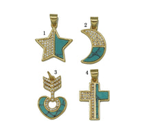 Load image into Gallery viewer, CZ Turquoise Star Moon Heart Cross Charm, Sku#L666