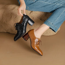 Load image into Gallery viewer, Women's British-Style Square Toe Chunky Heel Pumps | Deep Vamp | Wool Leather Upper